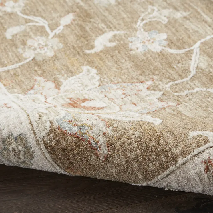 10' Brown Floral Power Loom Distressed Runner Rug