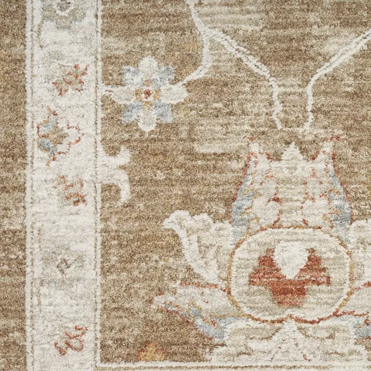 10' Brown Floral Power Loom Distressed Runner Rug