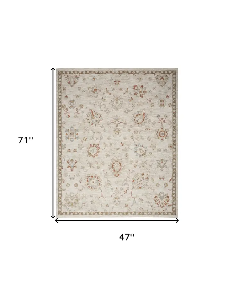 4' X 6' Ivory Floral Power Loom Distressed Area Rug