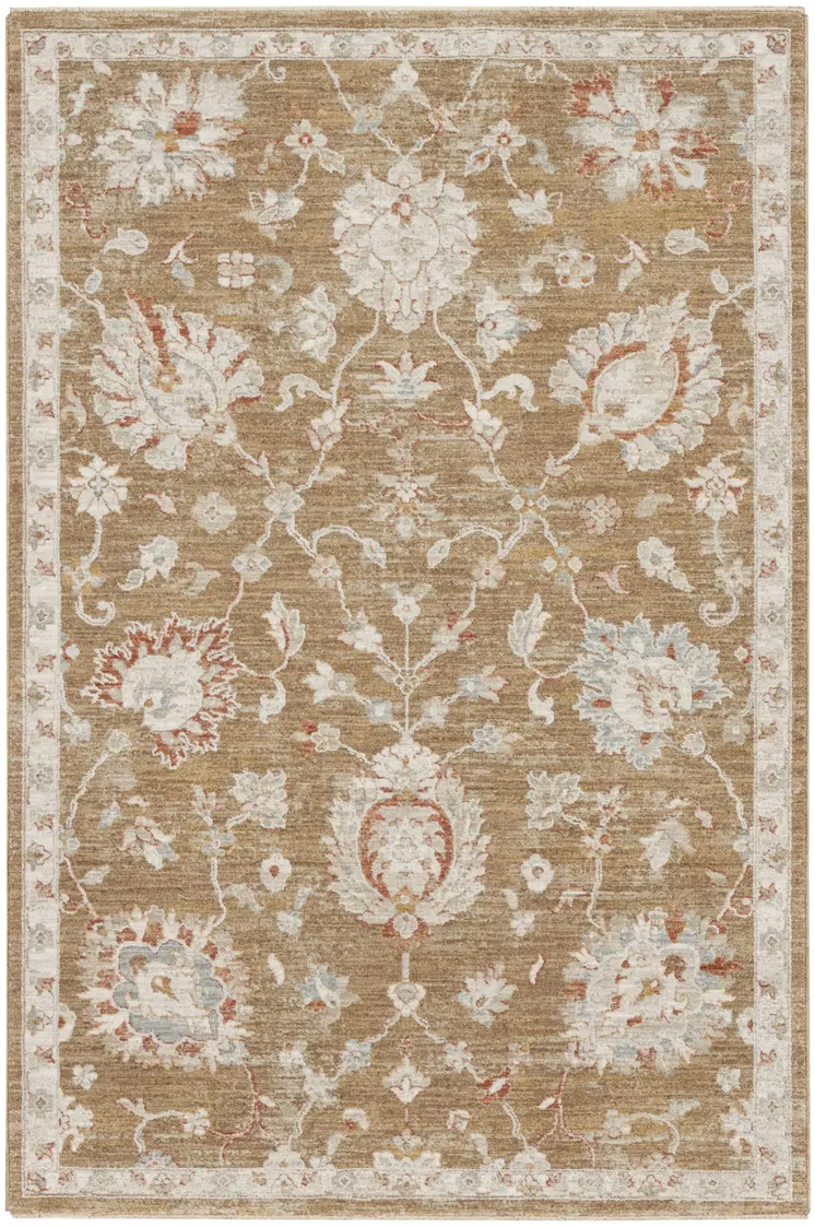 4' X 6' Brown Floral Power Loom Distressed Area Rug