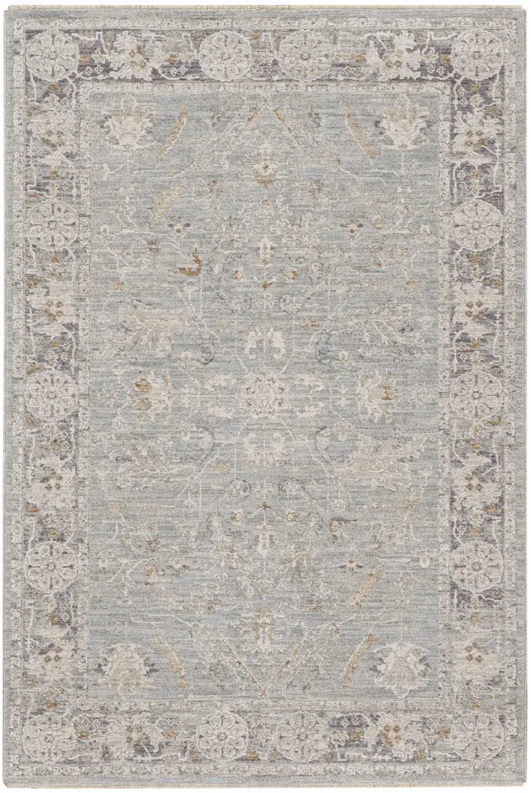 5' X 8' Blue Floral Power Loom Distressed Area Rug