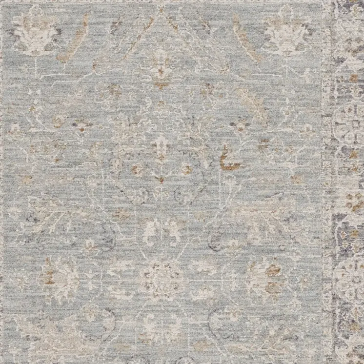 5' X 8' Blue Floral Power Loom Distressed Area Rug