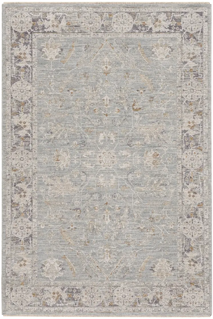 5' X 8' Blue Floral Power Loom Distressed Area Rug