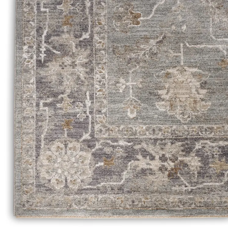 5' X 8' Blue Floral Power Loom Distressed Area Rug