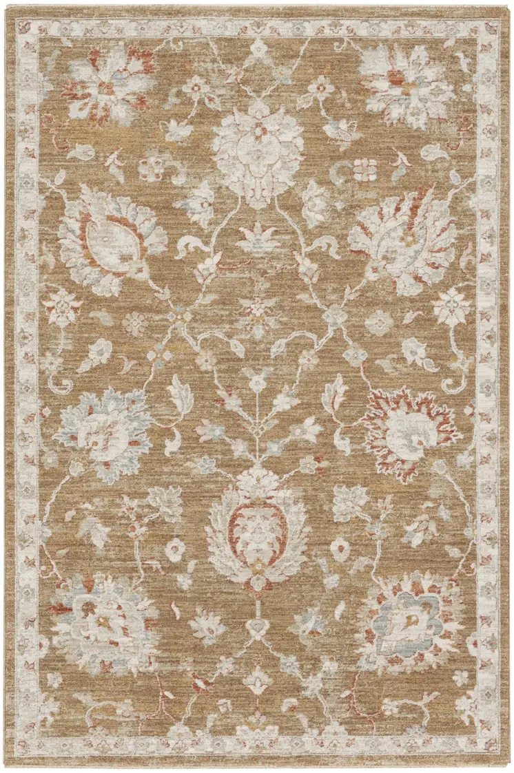 5' X 8' Brown Floral Power Loom Distressed Area Rug