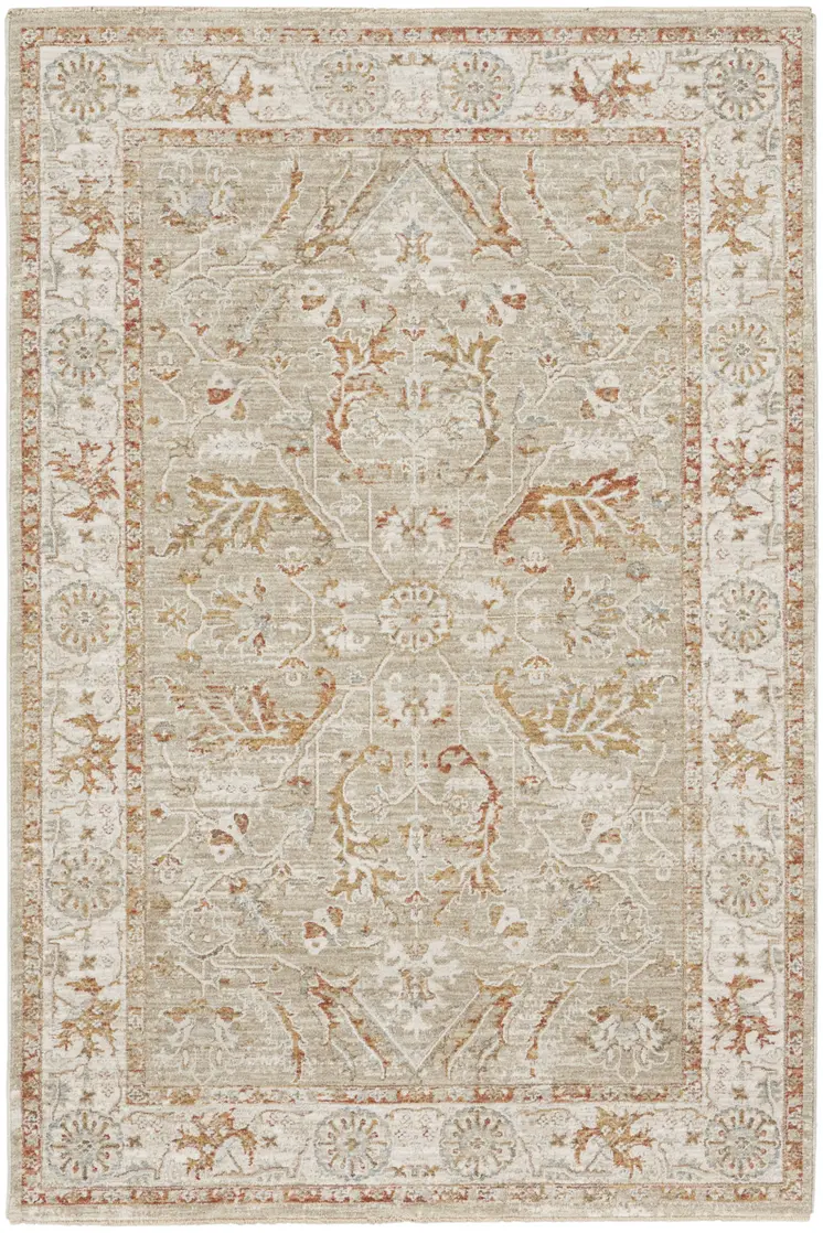 5' X 8' Green Floral Power Loom Distressed Area Rug
