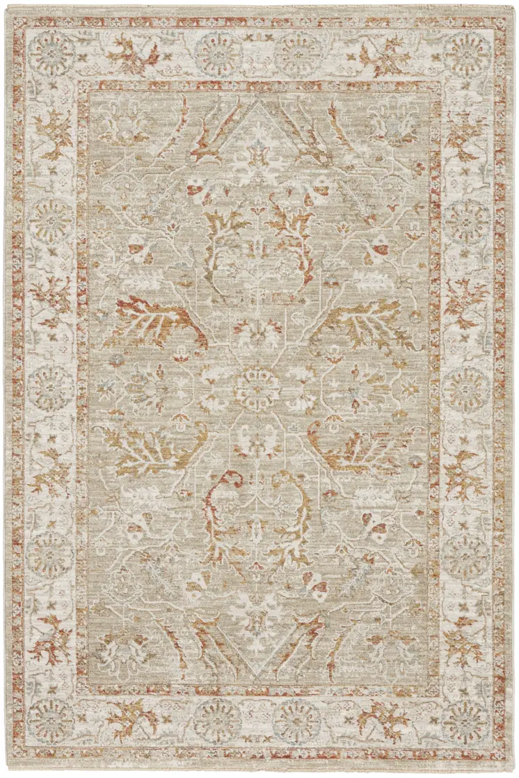 5' X 8' Green Floral Power Loom Distressed Area Rug