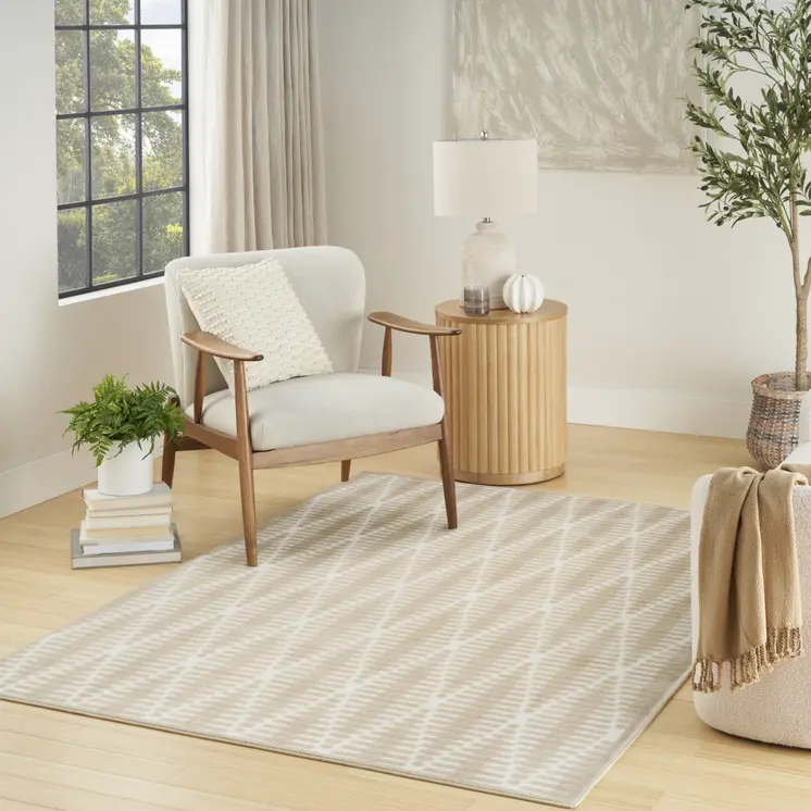 7' X 9' Beige Geometric Area Rug