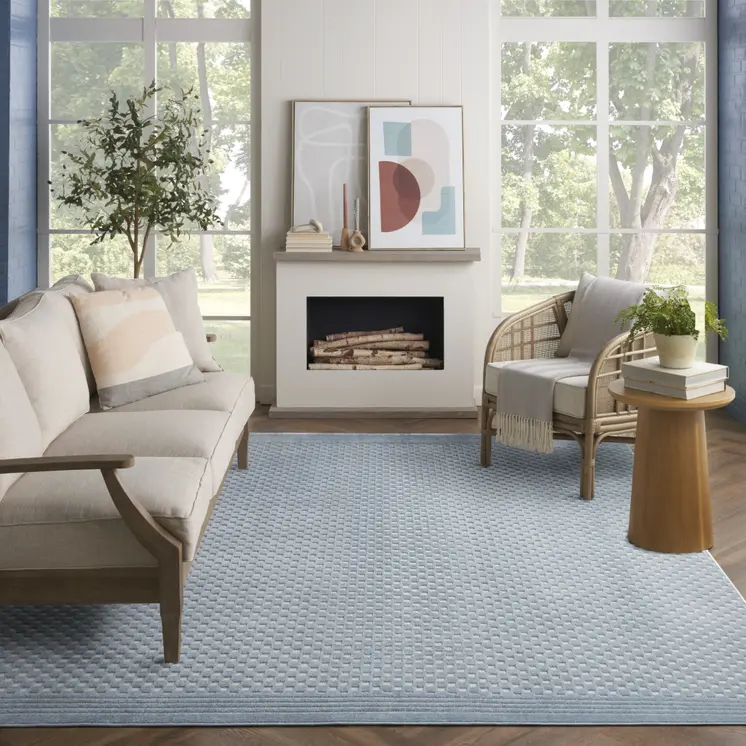 8' X 10' Blue Geometric Area Rug