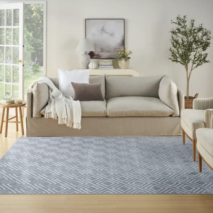 8' X 10' Blue Geometric Area Rug