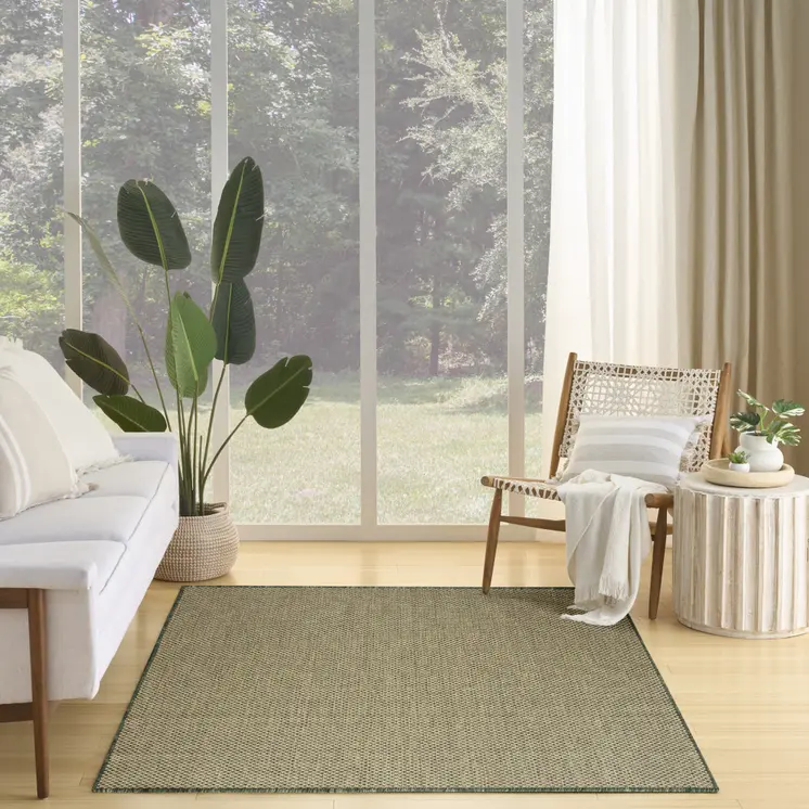4' X 6' Green And Taupe Geometric Indoor Outdoor Area Rug