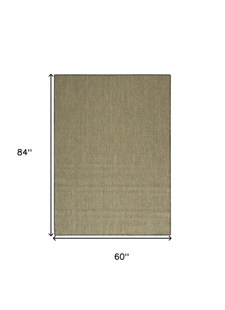 5' X 7' Green And Taupe Geometric Indoor Outdoor Area Rug