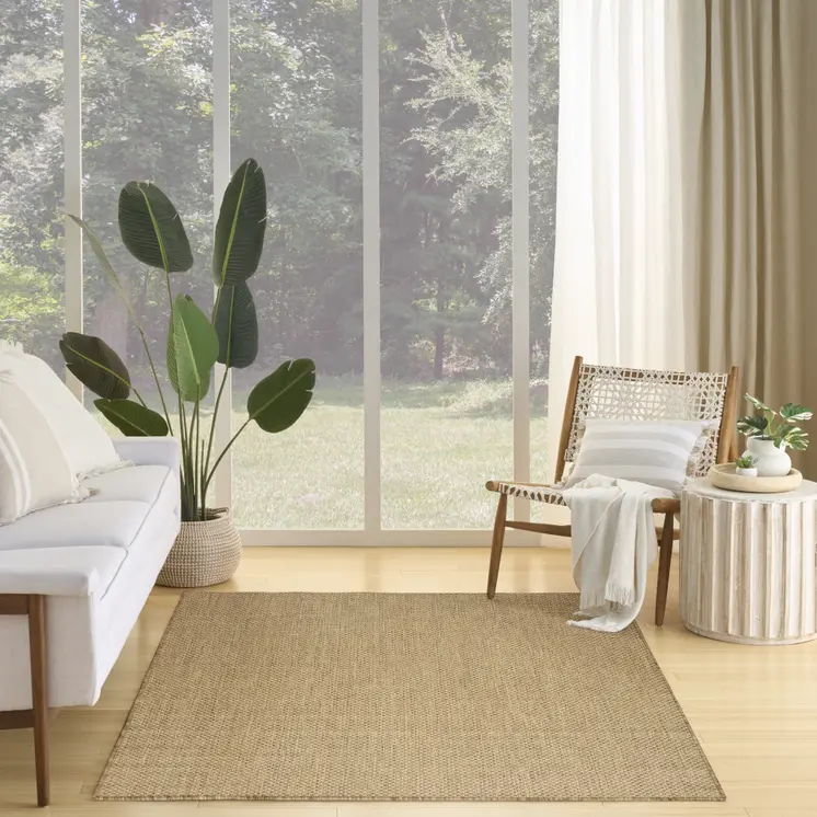 6' X 9' Tan And Brown Geometric Indoor Outdoor Area Rug