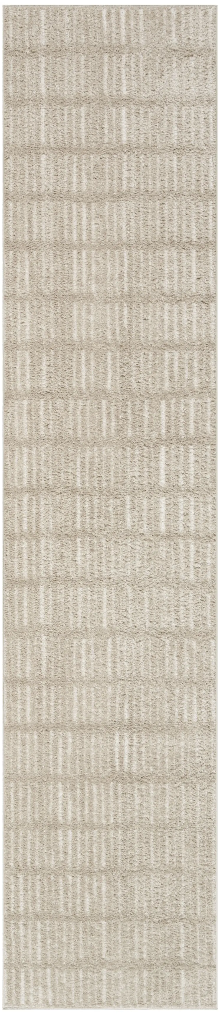 10' Ivory and Gray Geometric Runner Rug