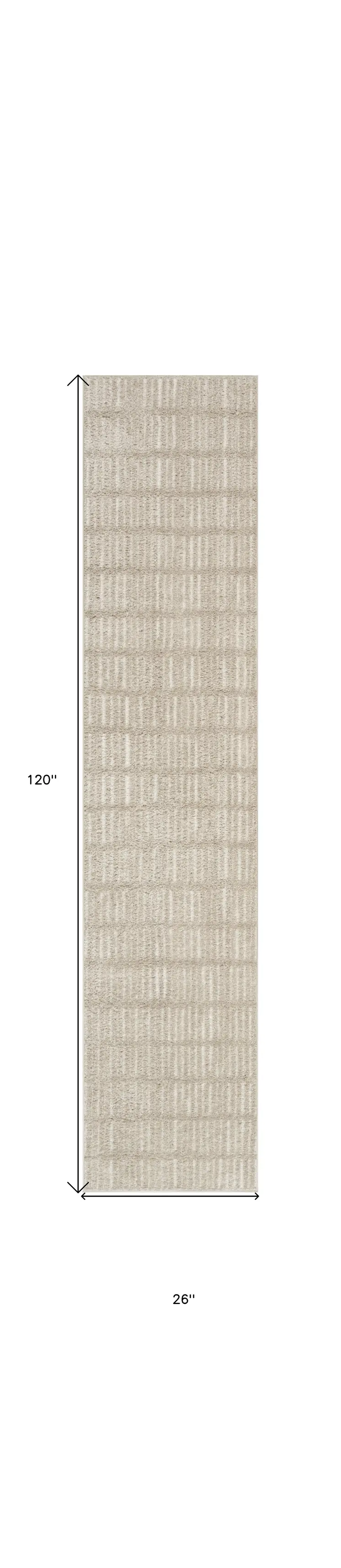 10' Ivory and Gray Geometric Runner Rug
