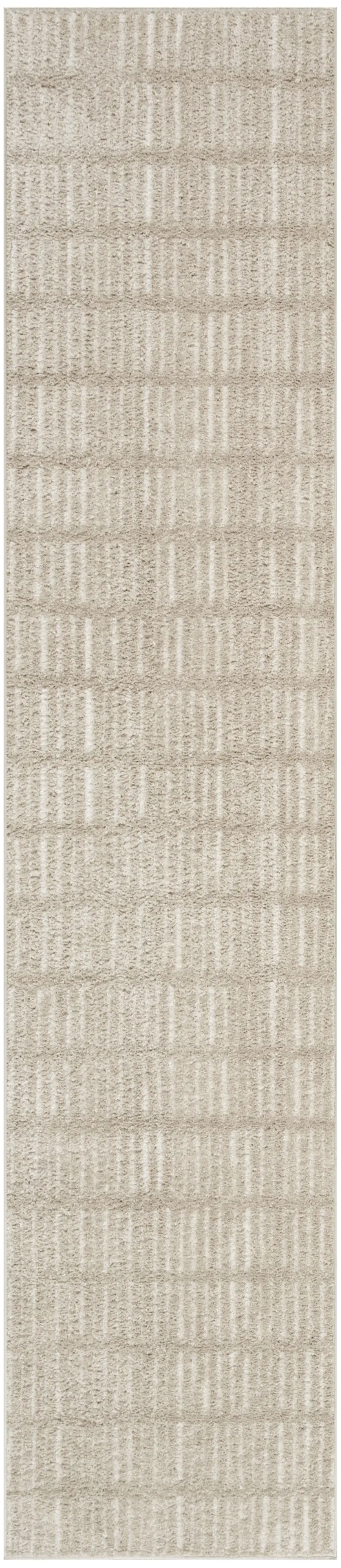 10' Ivory and Gray Geometric Runner Rug