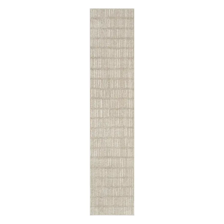 10' Ivory and Gray Geometric Runner Rug