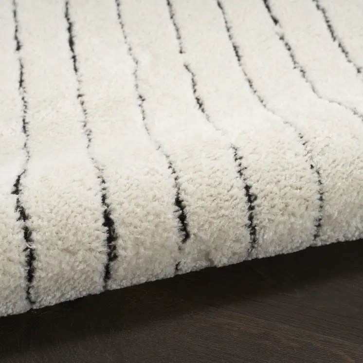 10' Ivory and Black Geometric Runner Rug