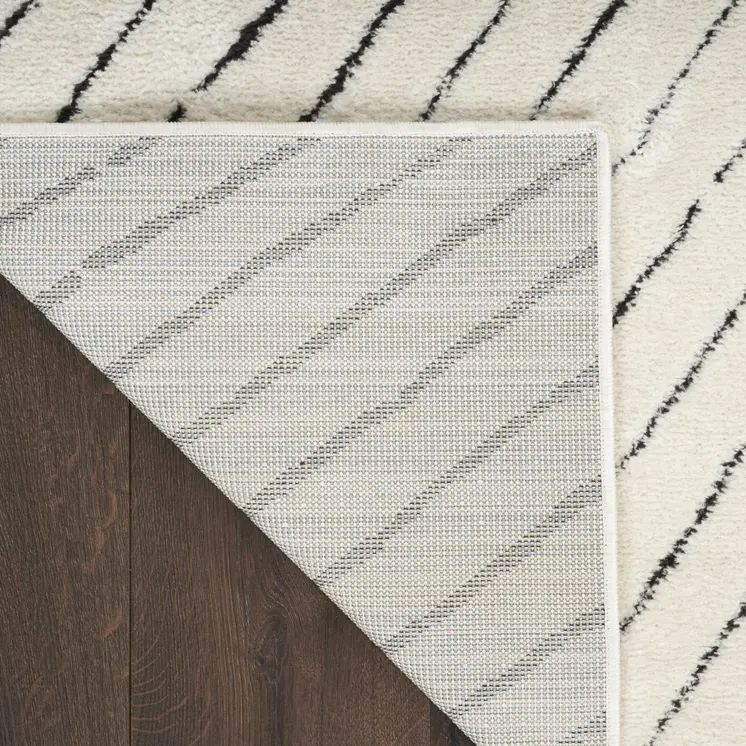10' Ivory and Black Geometric Runner Rug