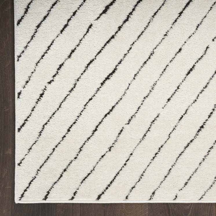 10' Ivory and Black Geometric Runner Rug