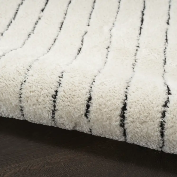10' Ivory and Black Geometric Runner Rug