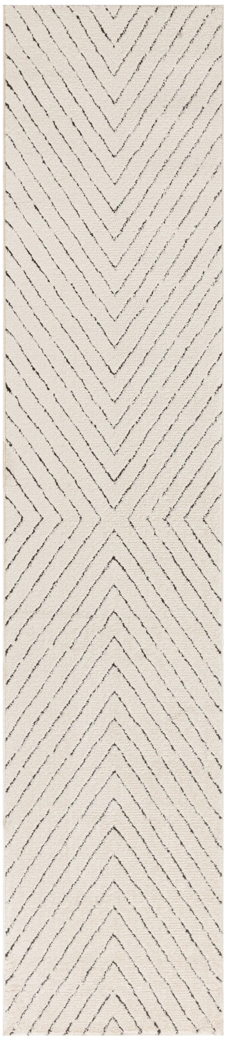 10' Ivory and Black Geometric Runner Rug