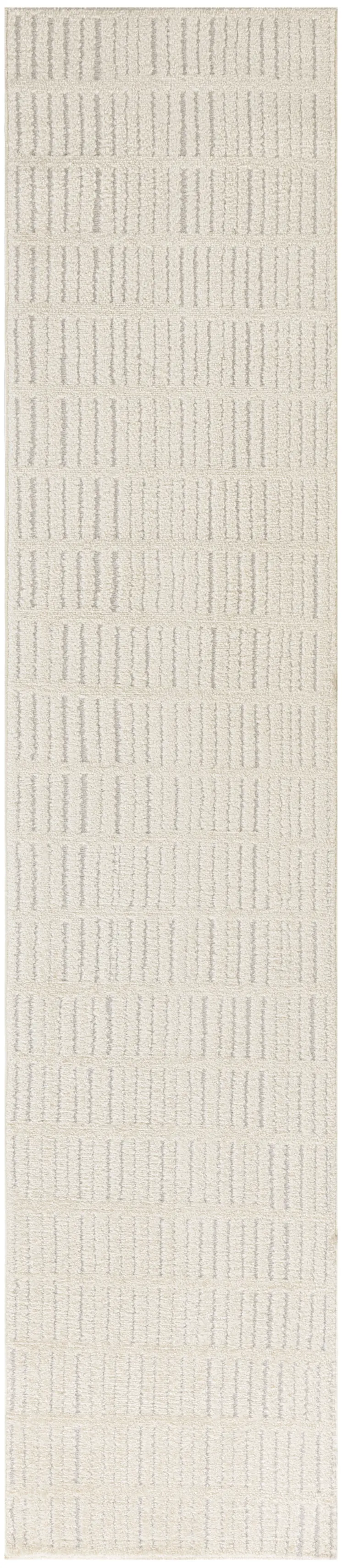 10' Ivory and Gray Geometric Runner Rug