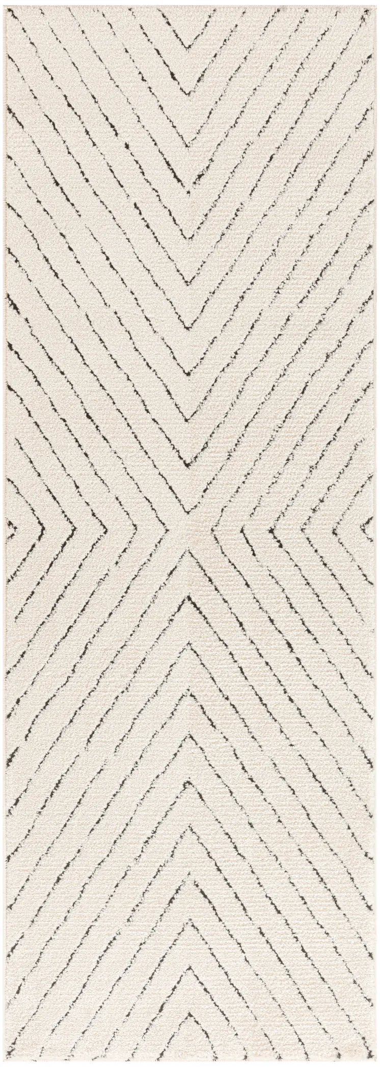 6' Ivory and Black Geometric Runner Rug
