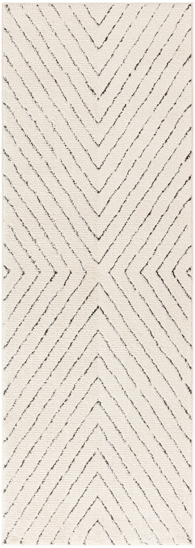 6' Ivory and Black Geometric Runner Rug