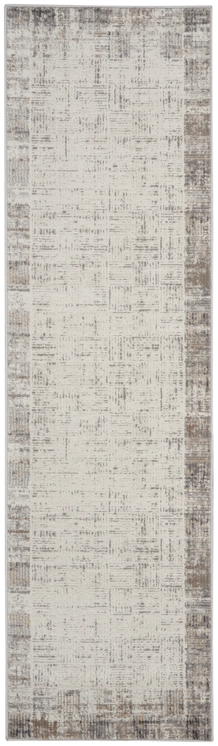 6' Ivory and Gray Abstract Runner Rug