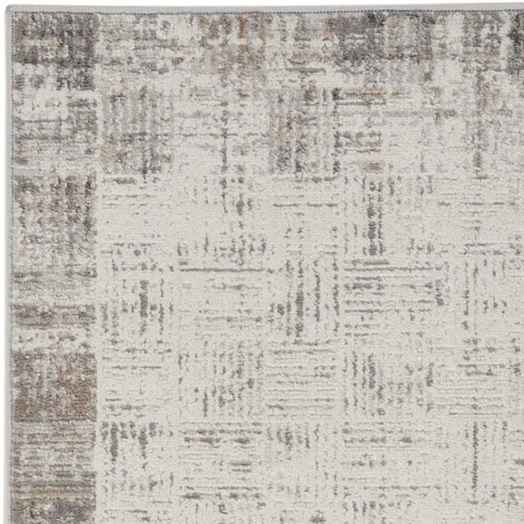 6' Ivory and Gray Abstract Runner Rug