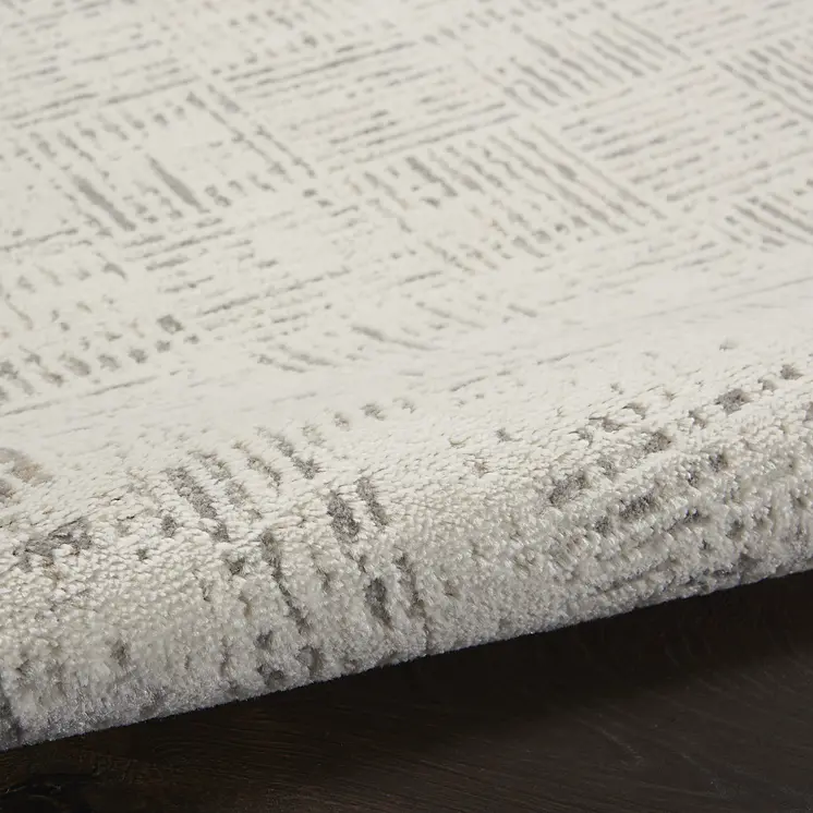 8' Ivory and Gray Abstract Runner Rug
