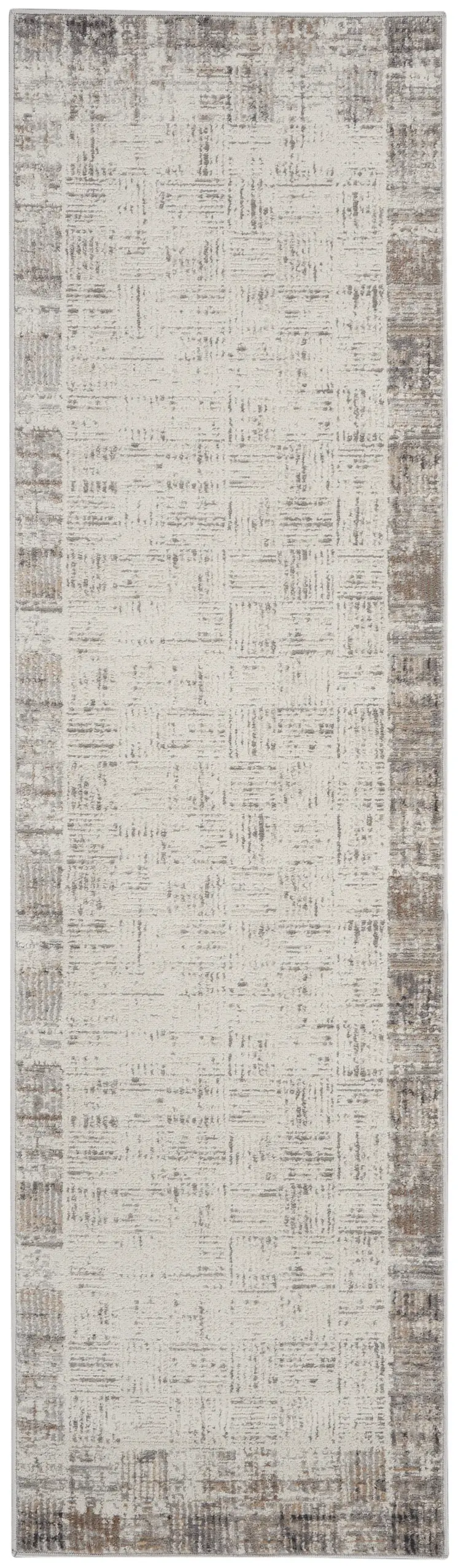 8' Ivory and Gray Abstract Runner Rug