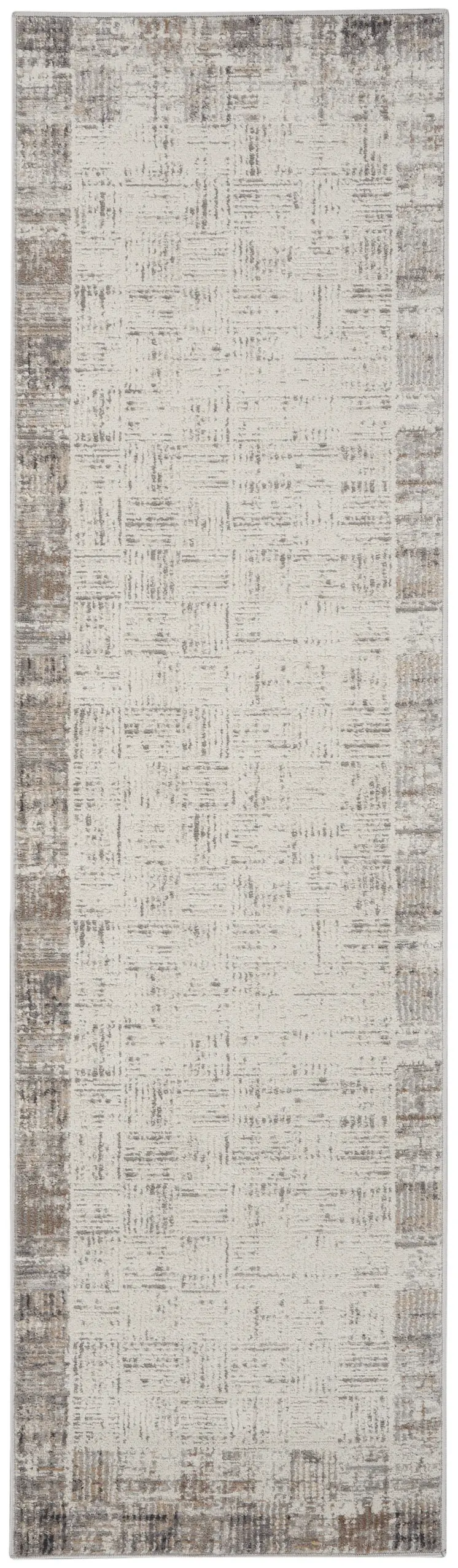 8' Ivory and Gray Abstract Runner Rug