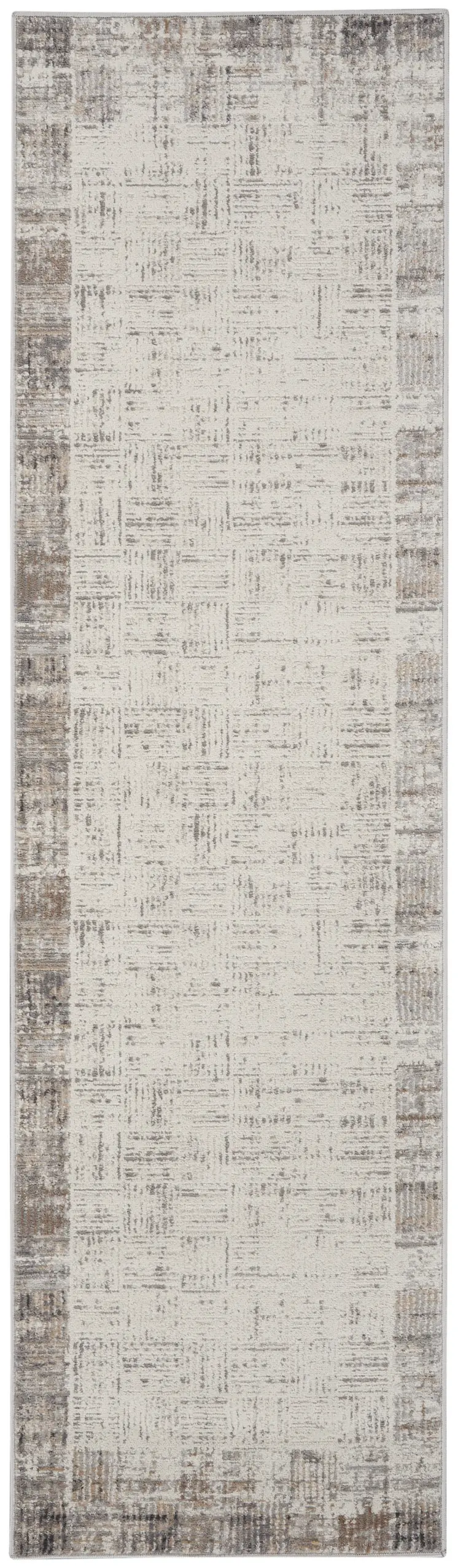8' Ivory and Gray Abstract Runner Rug