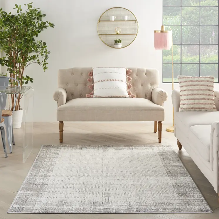 5' X 7' Ivory and Gray Abstract Area Rug