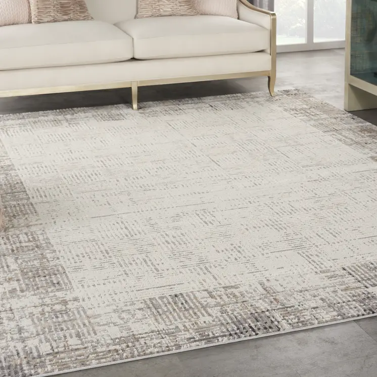 9' X 12' Ivory and Gray Abstract Area Rug