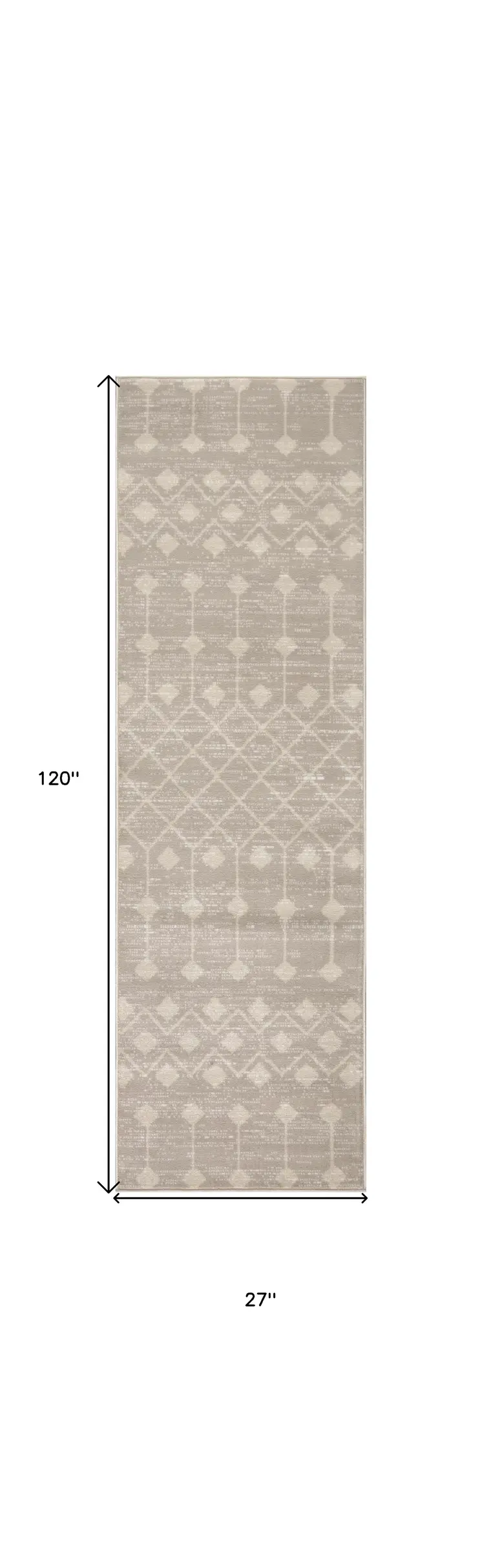 10' Beige Geometric Power Loom Runner Rug