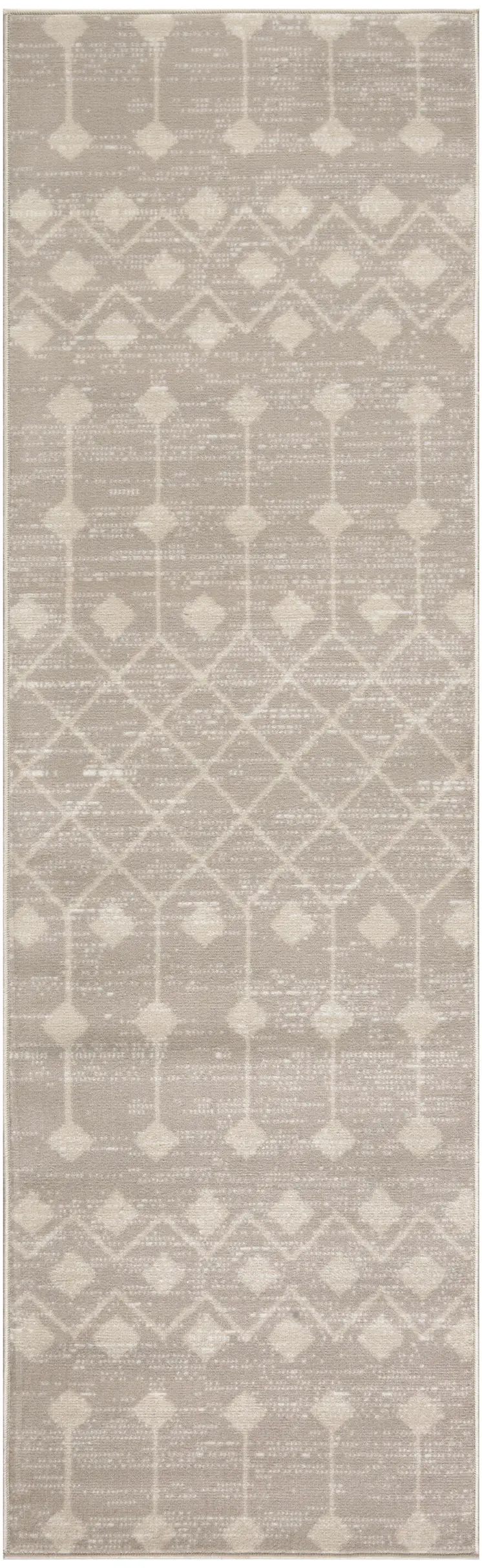 10' Beige Geometric Power Loom Runner Rug