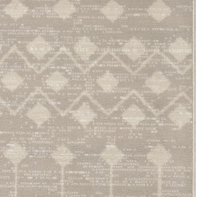 10' Beige Geometric Power Loom Runner Rug