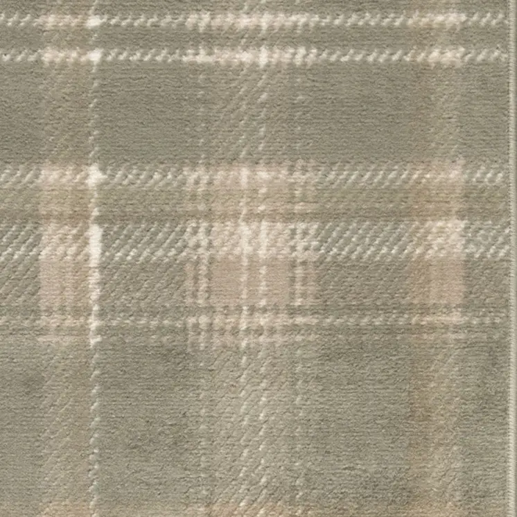 10' Olive Green and Ivory Plaid Runner Rug