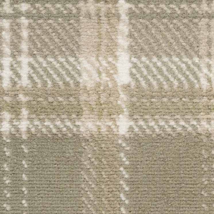 10' Olive Green and Ivory Plaid Runner Rug