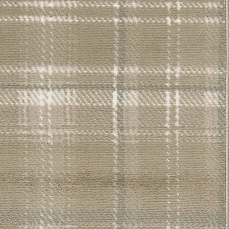 10' Taupe and Ivory Plaid Runner Rug