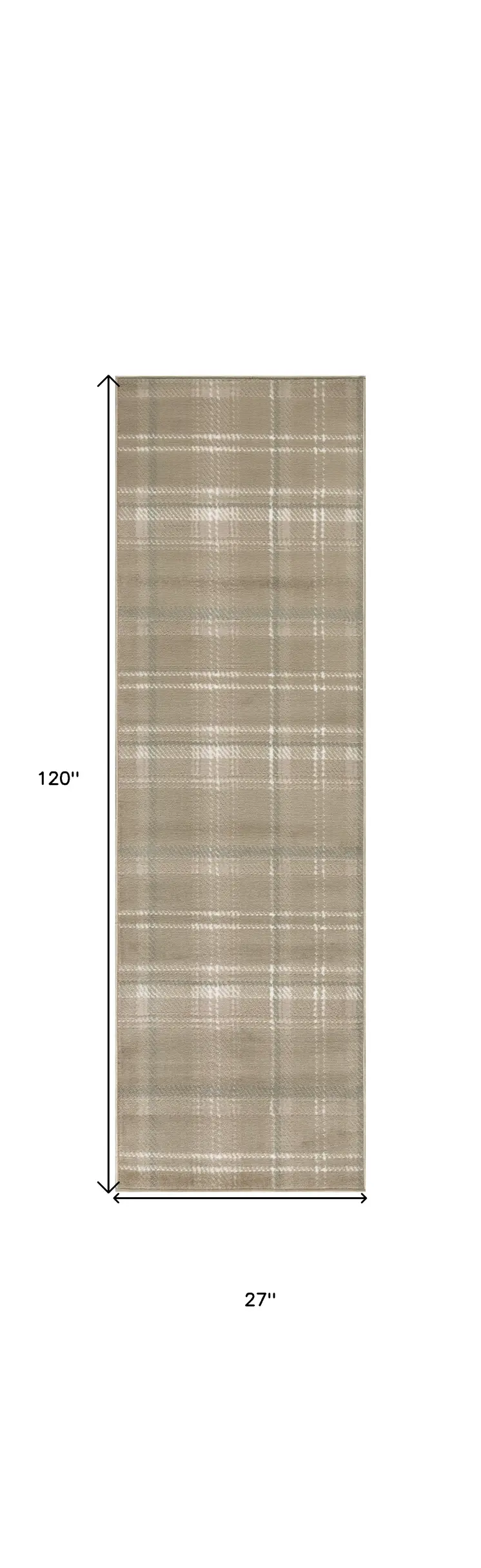 10' Taupe and Ivory Plaid Runner Rug