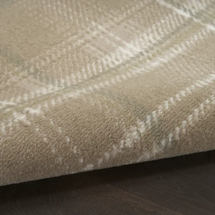 10' Taupe and Ivory Plaid Runner Rug