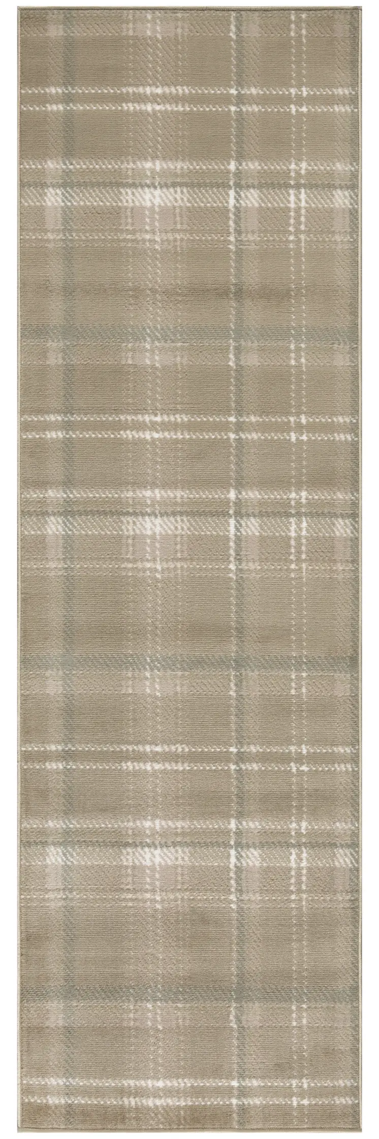 10' Taupe and Ivory Plaid Runner Rug