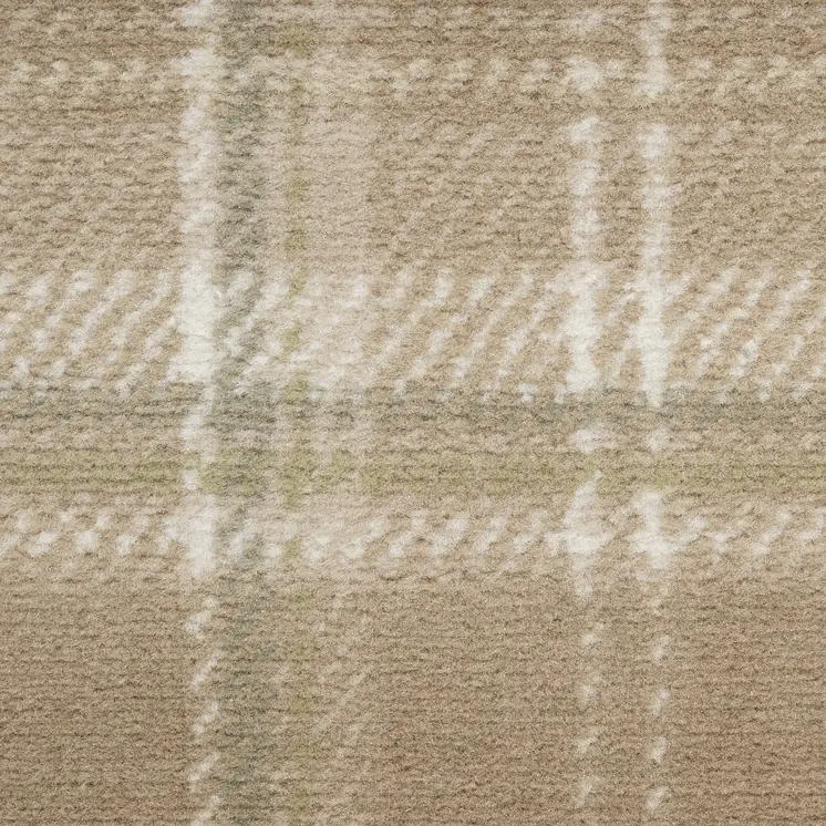 10' Taupe and Ivory Plaid Runner Rug