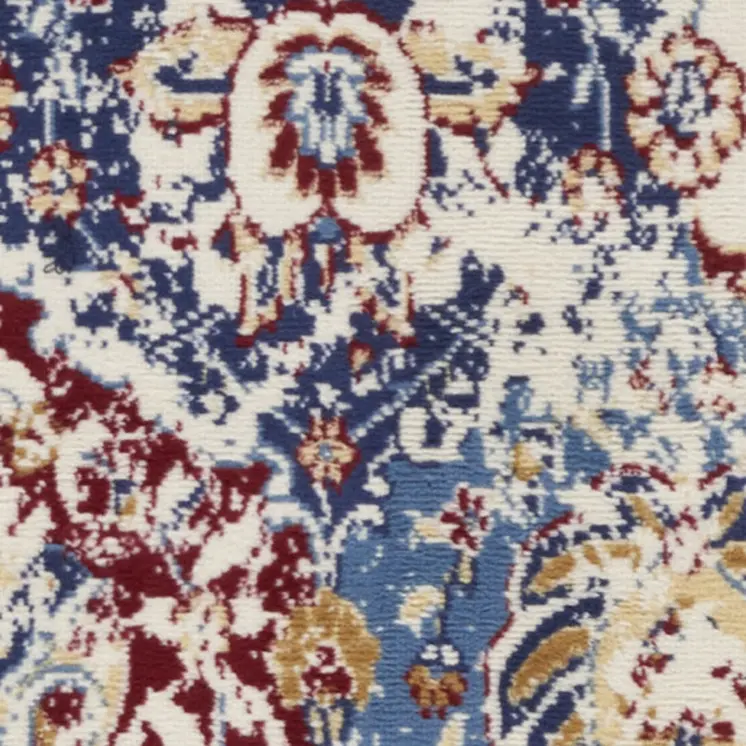 12' Ivory Red and Blue Ogee Distressed Runner Rug