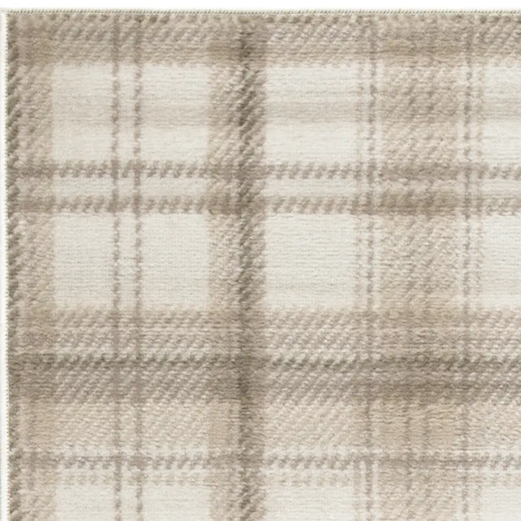 12' Ivory Plaid Power Loom Runner Rug