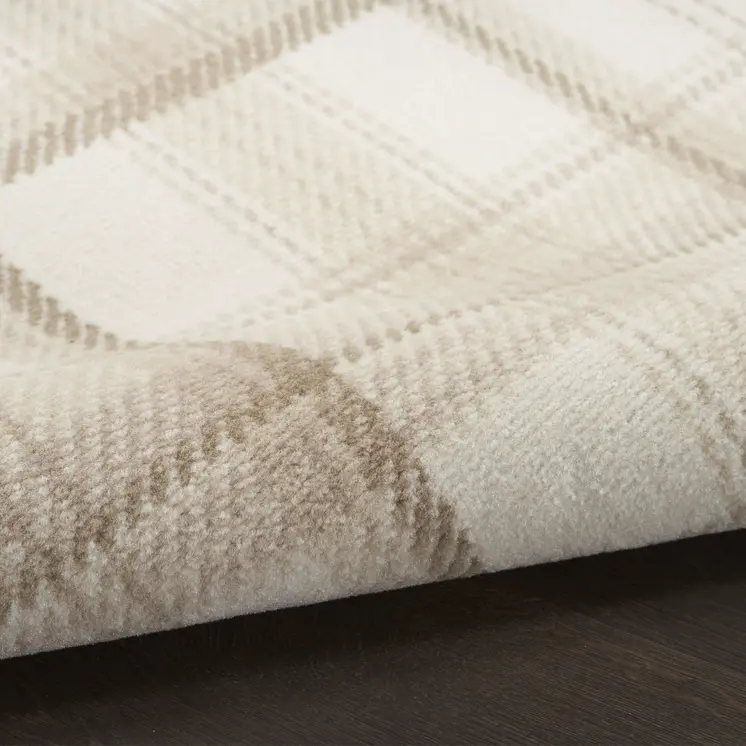 12' Ivory Plaid Power Loom Runner Rug